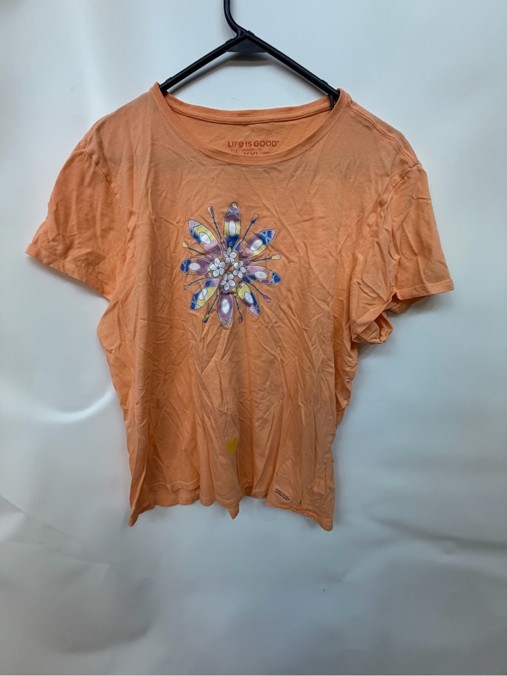 Life Is Good Peach Short-Sleeve Tee with Floral Mandala Graphic women’s size XXL